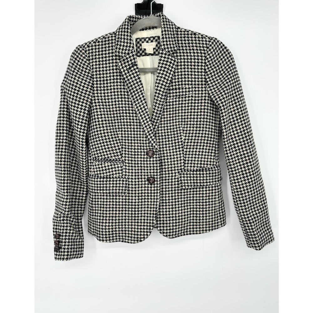 J‎ Crew Schoolboy Blazer Womens 0 Houndstooth Wool Blend Preppy Academia Career